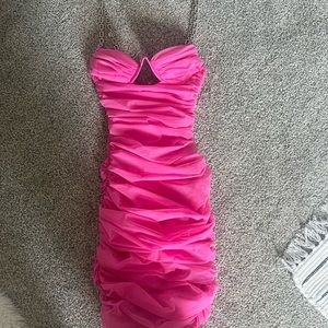 NWT! Fashion Nova Pink ruched mesh dress